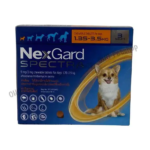 Nexgard Spectra For Dog ป้องกันเห็บหมัดของแท้ น้ำหนัก 1.35  3.5 Kg.